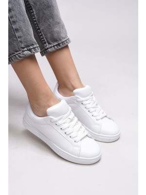 Riccon Kadın Sneaker Meshronei Düz Taban Beyaz Renk 0012601 Konforlu Ayakkabı
