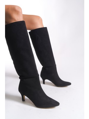 Riccon Kadın Çizme Siyah Süet Topuklu Şık Tasarım 00125500 Konforlu Günlük Kullanım İçin