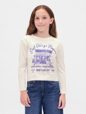Gap Kız Çocuk Beyaz Relaxed Grafik Logo T-Shirt