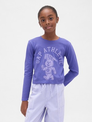 Gap Kız Çocuk Mavi Relaxed Grafik Logo T-Shirt