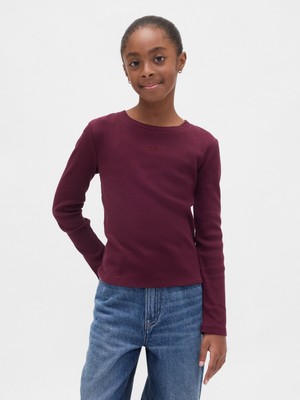 Gap Kız Çocuk Bordo Örgülü Gap Logo T-Shirt