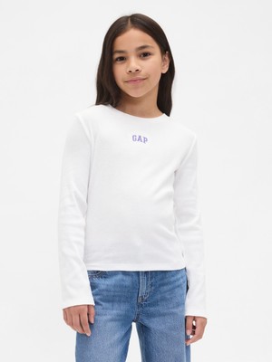 Gap Kız Çocuk Beyaz Örgülü Gap Logo T-Shirt