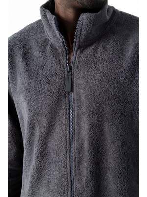 Erkek Dik Yaka Fermuarlı Çift Cepli Sweatshirt Antrasit - 25K 6083