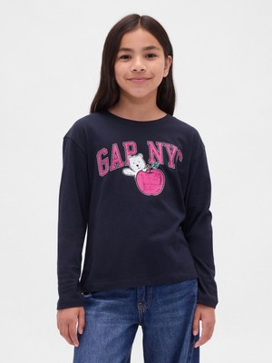 Gap Kız Çocuk Lacivert Relaxed Grafik Logo T-Shirt