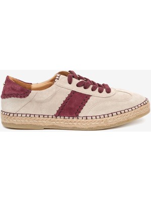 Greyder Kadın Bej Süet Bordo Hakiki Deri Sneaker Ayakkabı 5Y2SA59275