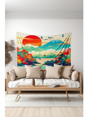 Moud's Doğanın Renkli Uyanışı Desenli Duvar Halısı Duvar Örtüsü Tapestry Süet Dokulu Kumaş