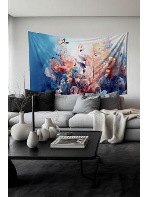 Moud's Çiçek Bahçesi ve Kelebekler Desenli Duvar Halısı Duvar Örtüsü Tapestry Süet Dokulu Kumaş