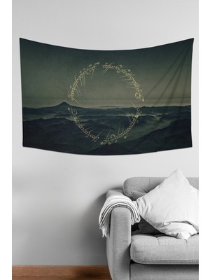 Moud's Yüzüklerin Efendisi Tek Yüzük Yazı Desenli Duvar Örtüsü Duvar Halısı Tapestry Süet Dokulu Kumaş