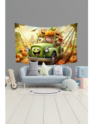 Moud's Neşeli Hasat Desenli Duvar Halısı Duvar Örtüsü Çocuk Odası Tapestry Süet Dokulu Kumaş