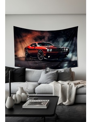 Moud's Efsane Araba Desenli Duvar Halısı Duvar Örtüsü Tapestry Süet Dokulu Kumaş