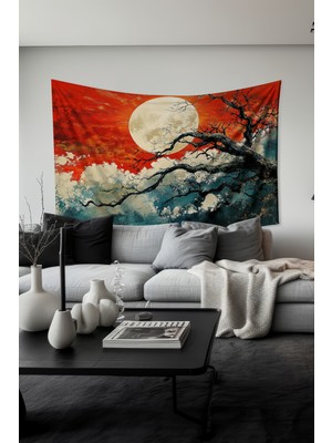 Moud's Kırmızı Gece Desenli Duvar Halısı Duvar Örtüsü Tapestry Süet Dokulu Kumaş