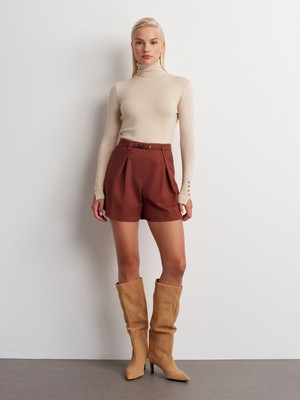 Dilvin 72148 Kemerli Pensli Bermuda-Kiremit