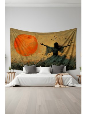 Moud's Gün Batımında Özgürlük Desenli Duvar Halısı Duvar Örtüsü Tapestry Süet Dokulu Kumaş