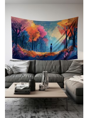 Moud's Büyülü Orman Desenli Duvar Halısı Duvar Örtüsü Tapestry Süet Dokulu Kumaş