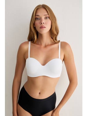 Madwoman Toparlayıcı Balenli Dolgusuz Straplez Sırt Dantel Desenli Lotus 3315 Beyaz