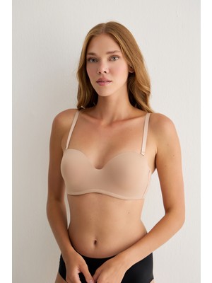 Madwoman Toparlayıcı Balenli Dolgusuz Straplez Sırt Dantel Desenli Lotus 3315 Gül Kurusu