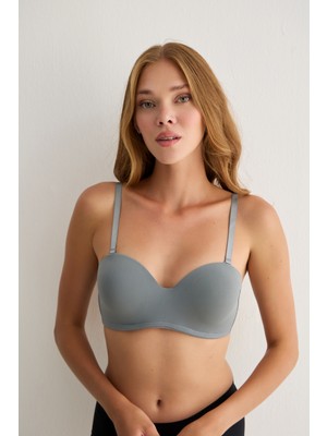 Madwoman Toparlayıcı Balenli Dolgusuz Straplez Sırt Dantel Desenli Lotus 3315 Mavi