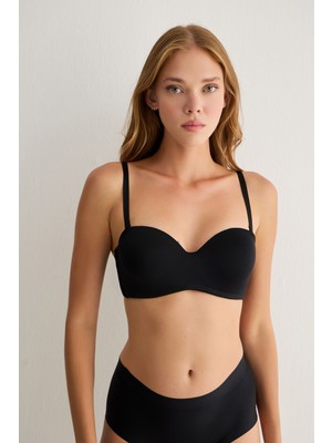 Madwoman Toparlayıcı Balenli Dolgusuz Straplez Sırt Dantel Desenli Sütyen 3315 Siyah