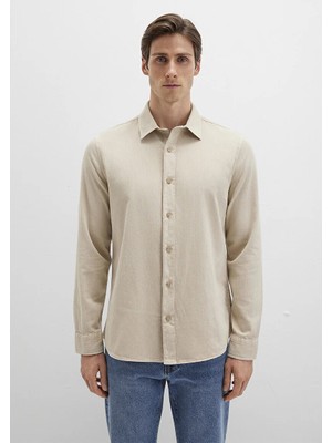 Mavi Keten Karışımlı Bej Gömlek 0211641-70039