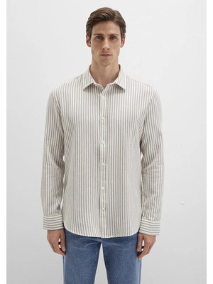 Mavi Çizgili Bej Gömlek 0211692-90940