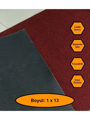 NetBazaars Bordo Çelik Halı, Yolluk, Lastik Tabanlı, 1X13 Metre, Kaydırmaz