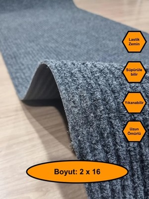 NetBazaars Gri Çelik Halı, Yolluk, Lastik Tabanlı, 2X16 Metre, Kaydırmaz
