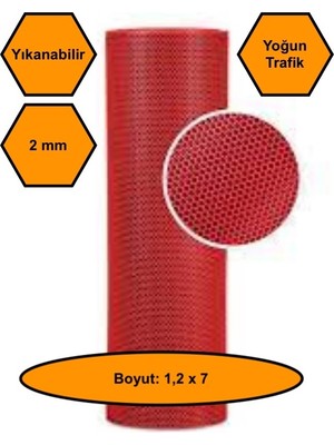 NetBazaars Kırmızı Petek Mat Pvc Kaydırmaz Petek Paspas, 1,2x7 Metre