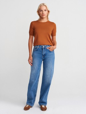 Dilvin 72045 Bol Kesim Stright Denim Pantolon-Mavi