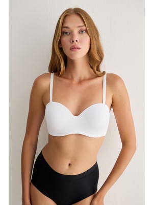 Madwoman Toparlayıcı Balenli Dolgusuz Straplez Sırt Dantel Desenli Lotus 3315 Beyaz