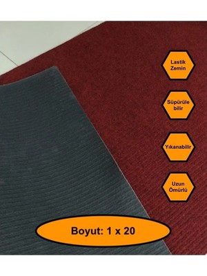 NetBazaars Bordo Çelik Halı, Yolluk, Lastik Tabanlı, 1X20 Metre, Kaydırmaz
