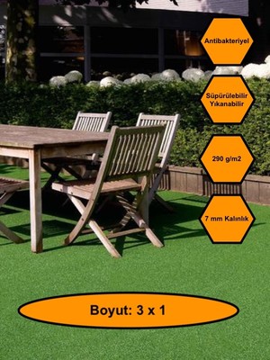 NetBazaars 3x1 Metre Yapay Çim Halı, Lastik Taban, Yeşil Suni Halı, 7 mm Kalınlığında