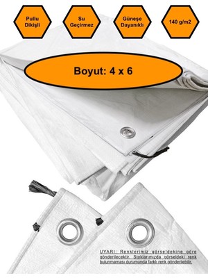 NetBazaars Beyaz Renk Ebatlı Branda, 4x6 Çadır 140 Gr/m2 Su Geçirmez Kamyon Saman Inşaat Gölgeleme Çadırı
