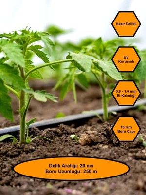 NetBazaars 16 mm  Çaplı, 20 mm Delik Aralıklı Damlama Hortumu (Delikli) 250 Metre