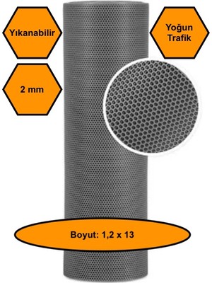 NetBazaars Gri Petek Mat Pvc Kaydırmaz Petek Paspas, 1,2X13 Metre