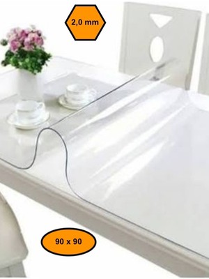 NetBazaars 2,0 mm Pvc Masa Örtüsü, Şeffaf Masa Kaplaması, 90X90