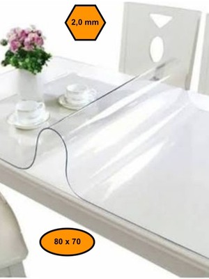 NetBazaars 2,0 mm Pvc Masa Örtüsü, Şeffaf Masa Kaplaması, 80X70