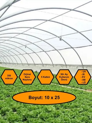 NetBazaars Sera Naylonu, 36 Aylık, 5 Katkılı, 350 Micron 10X25 Şeffaf Sera Örtüsü, Uv Dayanımlı, Ir, Ev, Ab, Ld