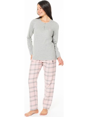 U.s Polo Assn. 20169 Kadın Uzun Kollu Düğmeli Bisiklet Yaka Pijama Takımı-Grimelanj