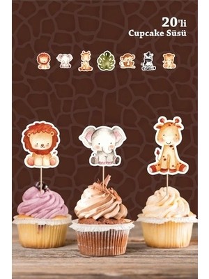 safari hayvanları pastel *kürdanlı cupcake süsü *20'li kalın kağıt