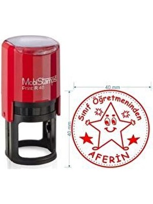 Mobistamps Kırmızı Öğretmen Kaşesi 40 mm 1 Adet Sınıf Öğretmenine Özel