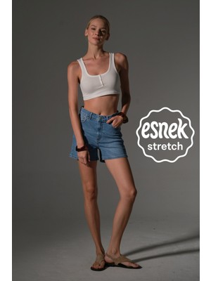 Domoda Esnek Denim Kumaş Pamuk Elastan 5 Cep Kot Mini Kadın Jean Şort