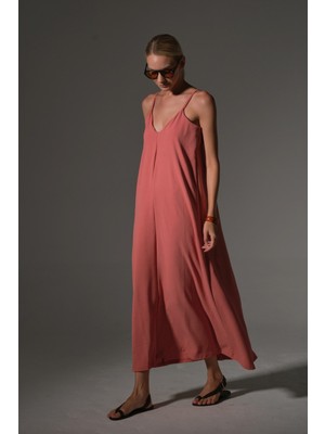 Domoda Ayarlanabilir Ince Askılı Kolay Ütülenen Yazlık Arobin Kumaş Uzun Kadın Elbise @airo