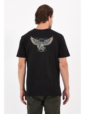 Blah Arkası Kartal Kanadı Baskılı Bisiklet Yaka Erkek Tişört