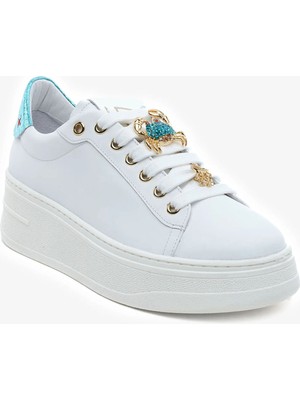 Greyder Kadın Beyaz Mavi Hakiki Deri Sneaker Ayakkabı 5Y2SA59273