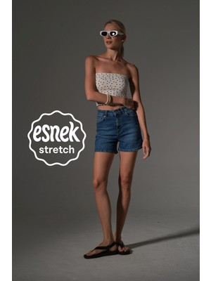 Domoda Esnek Denim Kumaş Pamuk Elastan 5 Cep Kot Mini Kadın Jean Şort