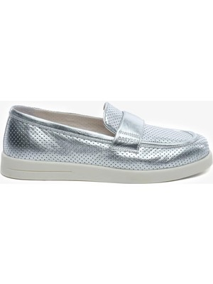 Greyder Kadın Gümüş Hakiki Deri Loafer Ayakkabı 5Y2CA34380