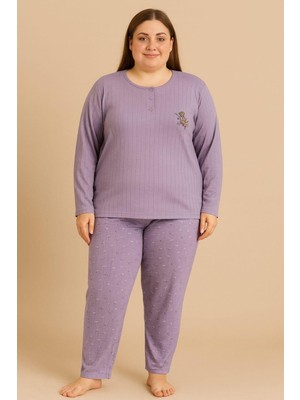 Pemilo Kadın 05113 Büyük Beden % 100 Pamuk Raporlu İnterlok Pijama Takımı