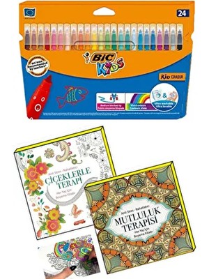Gönül Yayıncılık Mandala Terapi Boyama Seti 2 Kitap ve 24 Renkli Keçeli Kalem Seti