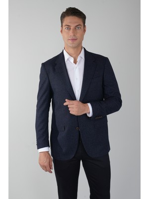Bisse Comfort Fit Lacivert Mono Yaka Çift Yırtmaçlı 6 Drop Erkek İpek Yün Ceket PCK24K24207_D39