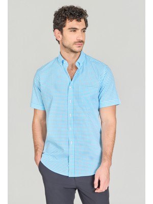 Bisse Regular Fit Paşa Yaka Tek Cep Turkuaz Pamuk Erkek Gömlek GMCZG250093_E31
